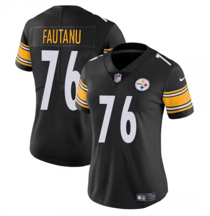 Womens Pittsburgh Steelers #76 Troy Fautanu 2024 Draft Black Vapor Stitched Jersey Dzhi->women nfl jersey->Women Jersey